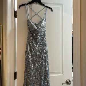 Blue Sequin Prom Dress